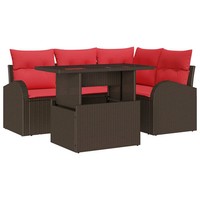 Gartensofa Set 5 Teilig Mit Kissen Poly Rattan Speicherschaum Braun