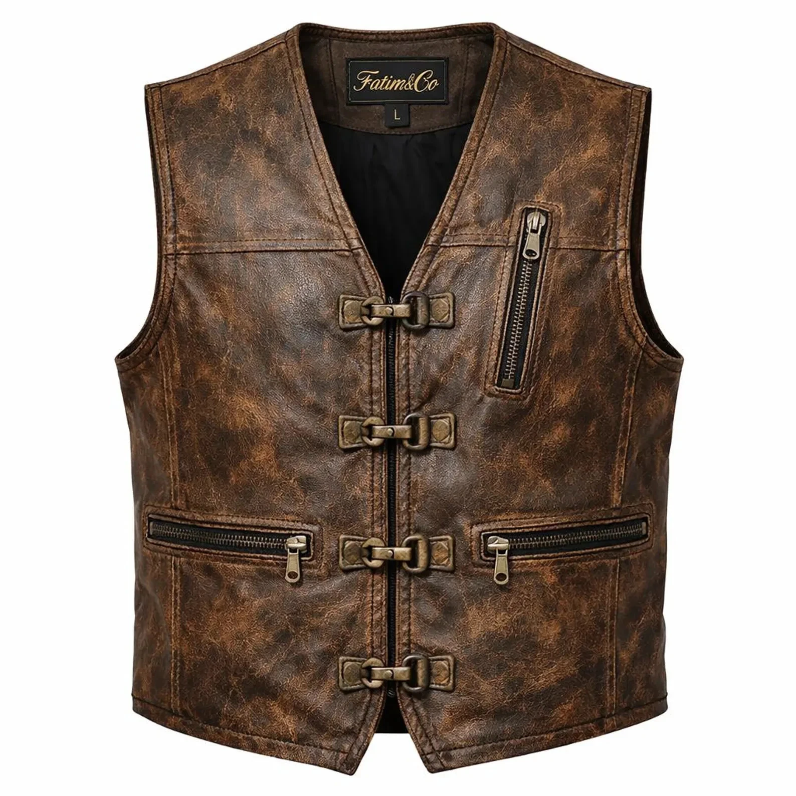 Men’s Brown Cowhide Leather Vest | Handmade Motorcycle Waistcoat