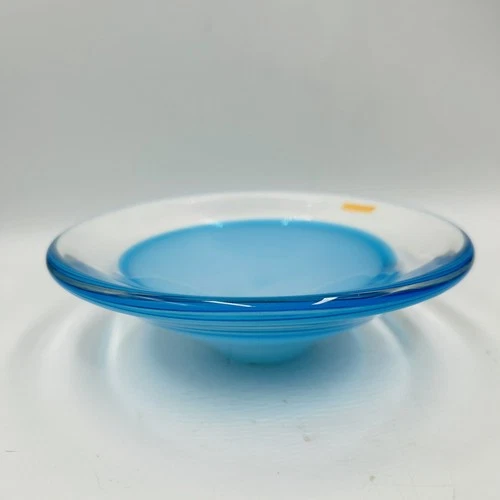 Vintage Blue Murano Sommerso Art Glass Blue Disk Bowl VHTF Mid Century Modern