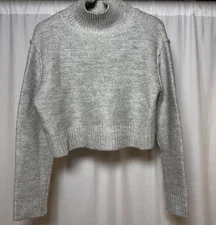 Elodie Women’s Cropped Chunky Knit Sweater Small Light Gray