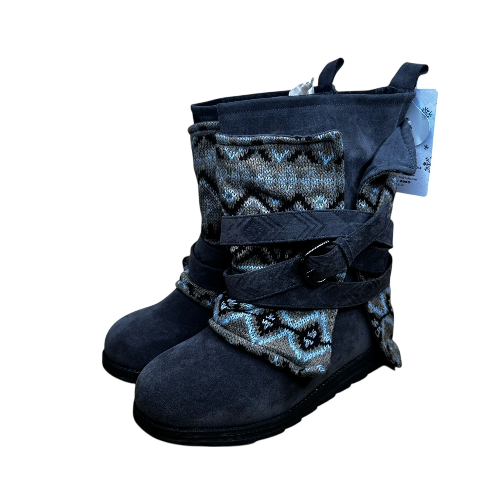 Muk Luks Nikki winter boots knit overlay pattern close-up