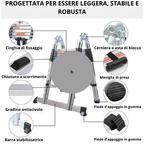 SCALA TELESCOPICA IN ALLUMINIO DA 5 METRI - Immagine 3 di 4