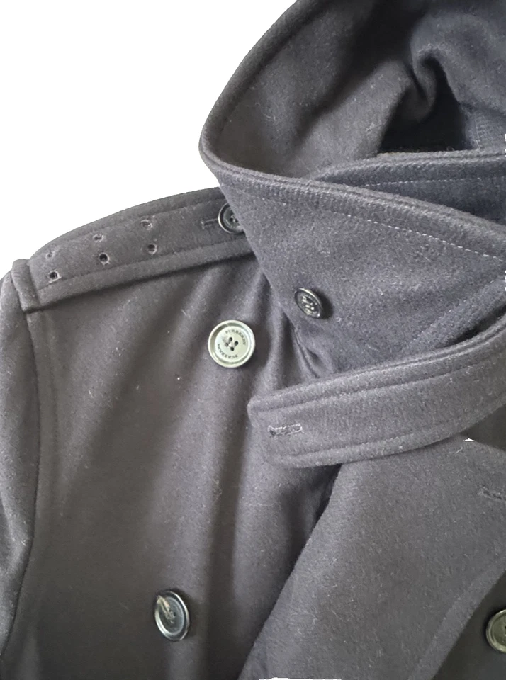 BURBERRY MEN DARK BLUE OFFICER WOOL OVERCOAT SIZE LARGE-FREE SHIPPING- - Image 2 of 4