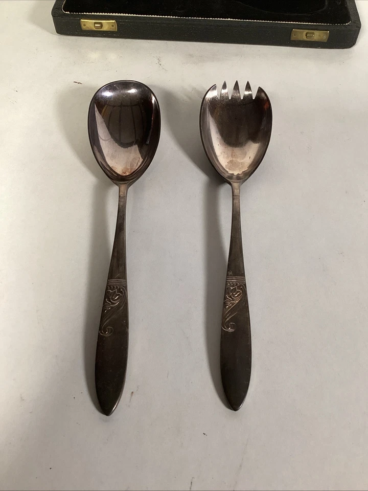 Винтажные посеребренные салатные серверы Elkington в оригинальном футляре с буклетом - Изображение 3 из 4