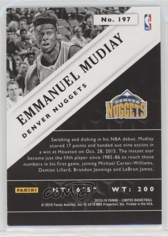 2015-16 Panini Limited /80 Emmanuel Mudiay #197 Rookie RC - Image 2 of 2