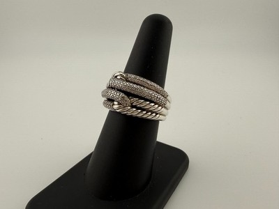 David Yurman Sterling Silver 925 Double Loop Labyrinth Diamond Ring Size 7.5