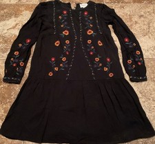 SÈZANE ELISE WOMENS FLORAL EMBROIDERED LONG SLEEVE MINI DRESS (SIZE 34) BLACK