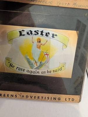 Vintage Cinema Advertising Glass Slide Easter He Rose Again Religious