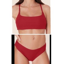 Andie x Mindy Bikini Set Maui Top Rib Swimsuit Flame Red size small NWT/NWOT