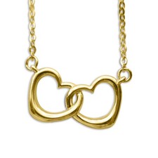Genuine 14k Yellow Gold Petite Intertwined Double Heart 17 1" Women's Necklace