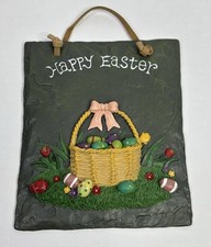Happy Easter Wall Hanging Decor Sign Basket And Eggs Multicolored Small