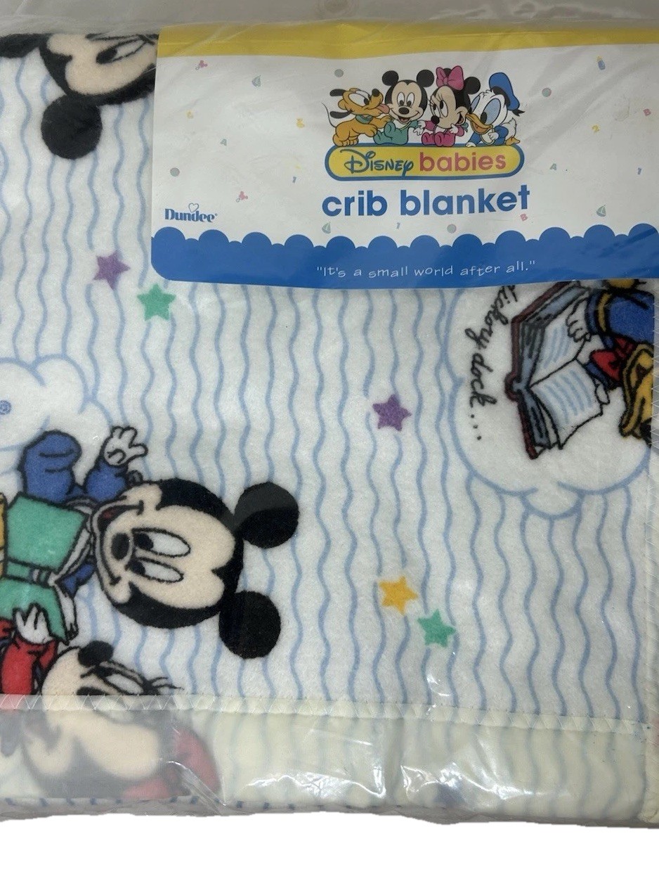 VINTAGE Rare Disney Babies Mickey Mouse Minnie Donald Nylon Binding Crib Blanket