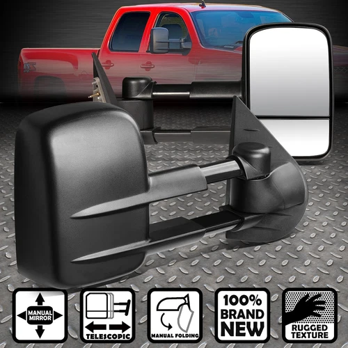 For 07-14 Silverado Sierra 1500-3500 Manual Telescoping Towing Side Mirrors Pair