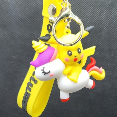 Pikachu on Unicorn 3D Keychain with Carrying Strap & Rainbow Charm 