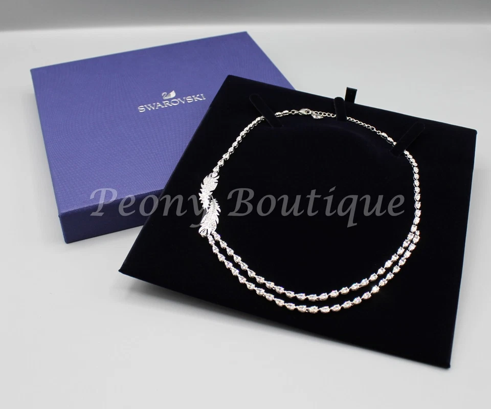 Swarovski 5493404 Belo colar de cristal de penas joias moda elegante prata