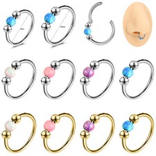 18g Stainless Steel Hoop Nose Ring Opal Septum Ring Helix Conch Piercing Jewelry