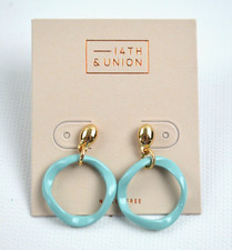 Gold Tone Pierced Dangle Earrings Turquoise Color Metal 1" Nickel Free