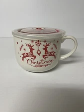 Old East Main Co Soup Mug with Lid Christmas Blessings 12oz Holiday 2 Reindeer
