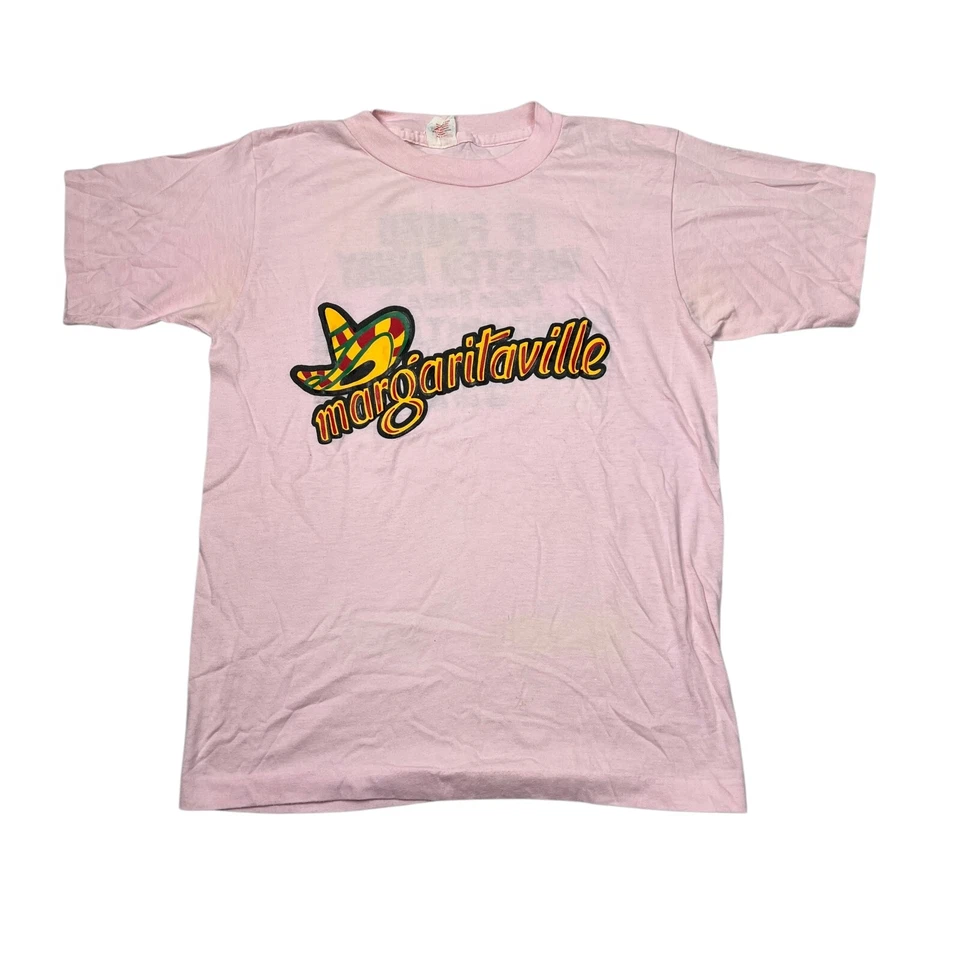 Camiseta Vintage Años 80 Margaritaville Jimmy Buffett If Found Wasted Rosa Mediana Foto 2 de 4