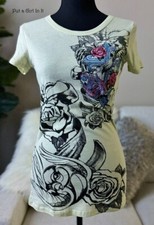 EE. UU. Nueva CAMISA VOCAL Mujer EE. UU. CRISTAL COMO NUEVA ROSA CRUZ ROSAS VIEJA ESCUELA S M L XL