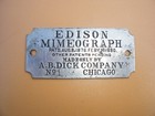 ancienne plaque de fabriquant EDISON MIMEOGRAPH chicago