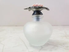 Floral Perfume Bottle, Frosted Glass With Metal Stopper