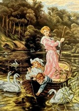 QUADRO CANOVACCIO MEZZO PUNTO DA RICAMARE   50 X 70 " UNA GIORNATA SUL FIUME " 