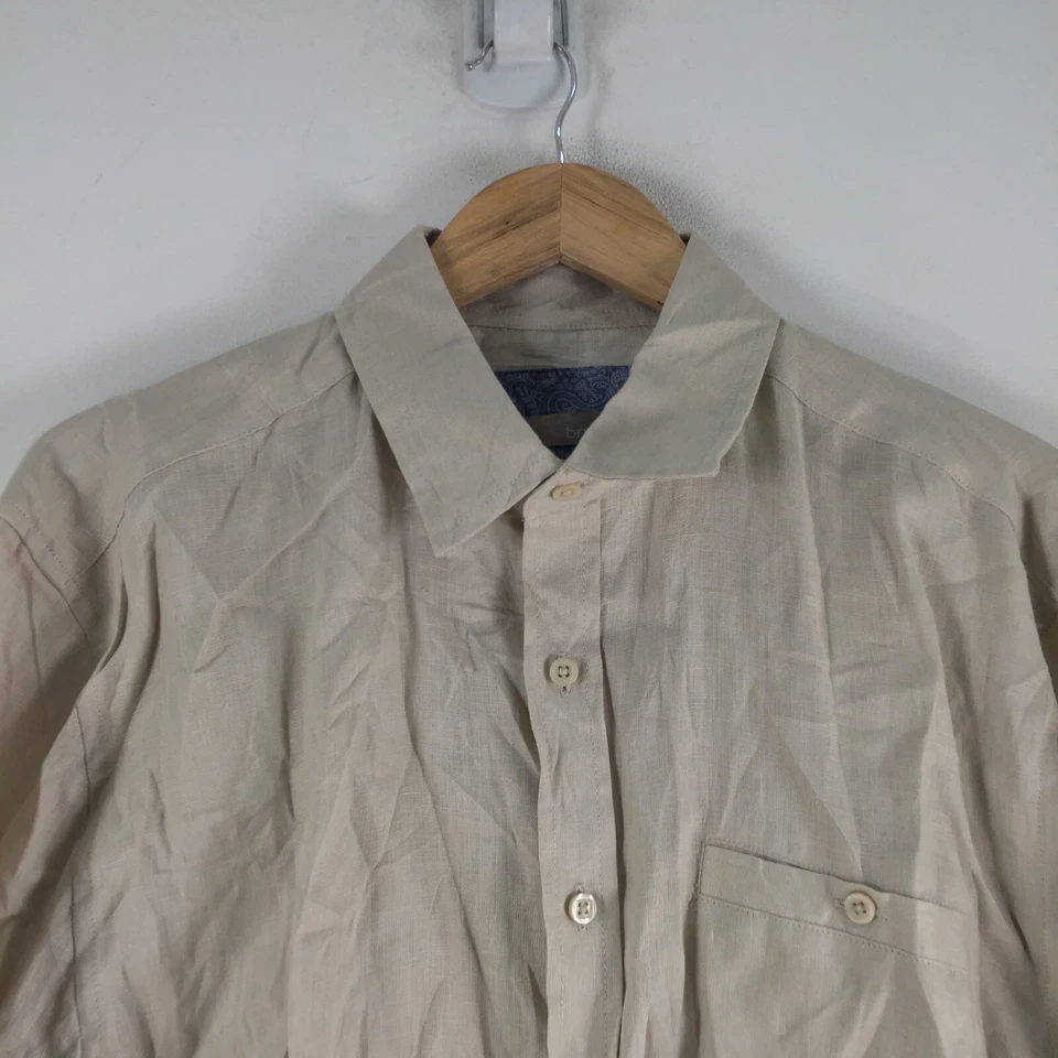 Bruno mens linen button up shirt size L beige long sleeve collar 092232 - Image 2 of 4