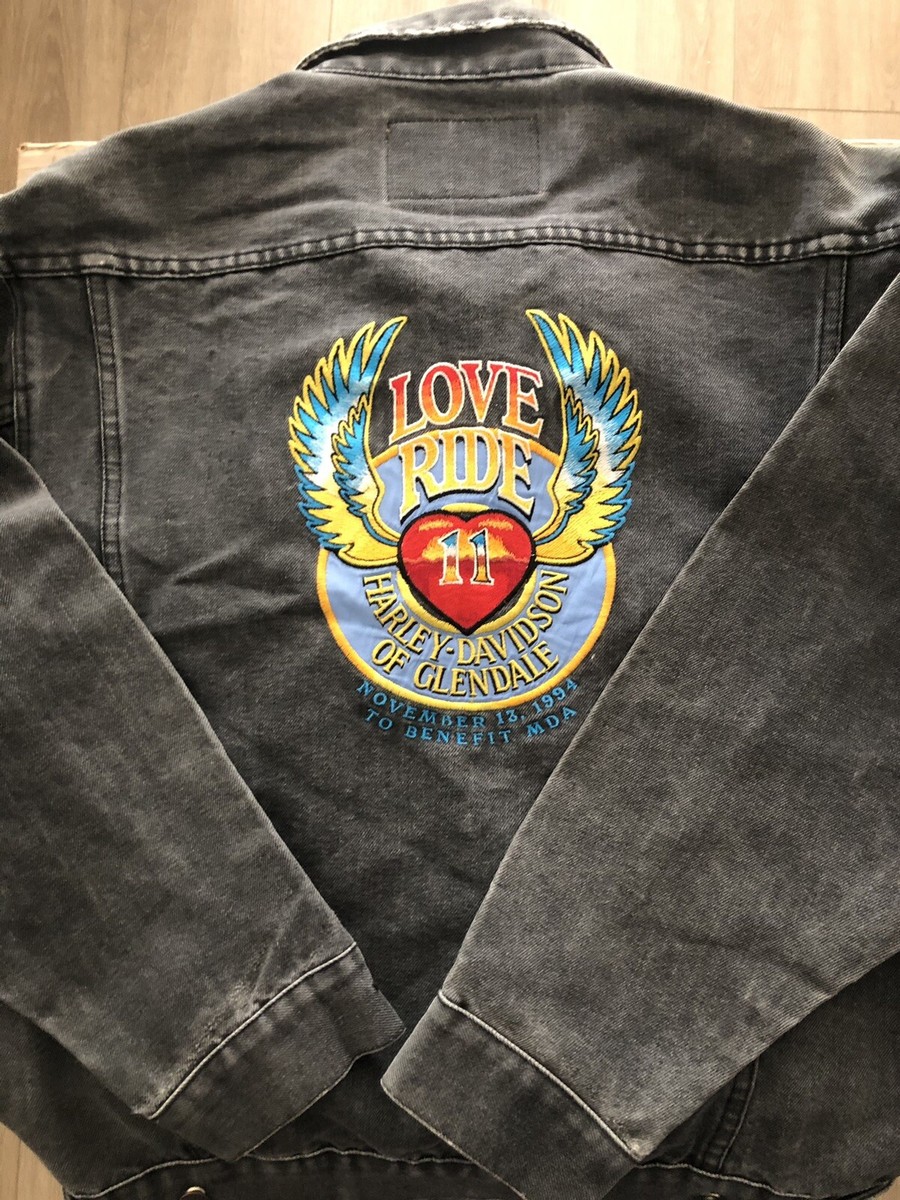 【vintage lover】 MW 101 Denim Jacket Love Ride 1994 Harley Vintage Rare Denim Jacket Small