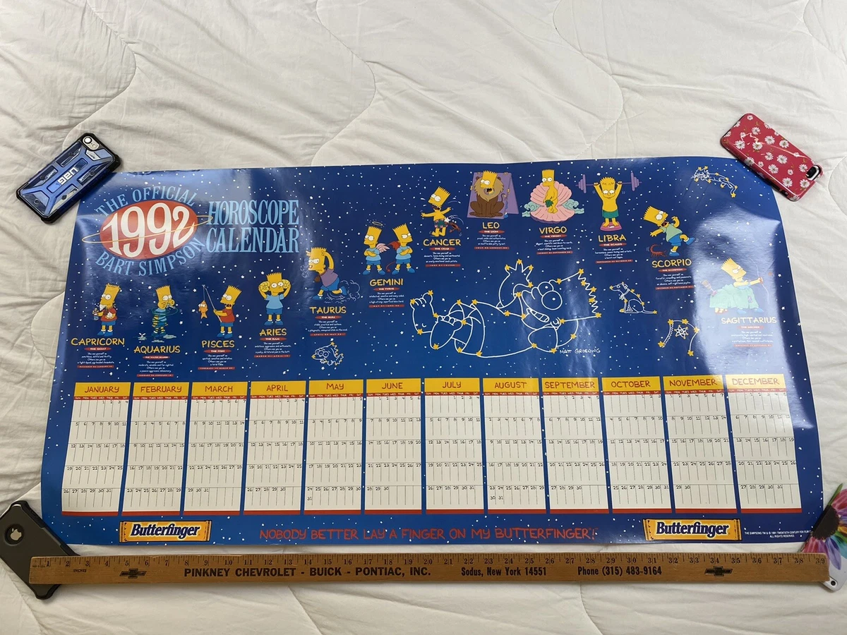Official 1992 Bart Simpson Butterfinger Horoscope Calendar Poster, The  Simpsons | eBay