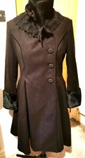 Hell Bunny Black Winter Coat With Fur Trim Size L