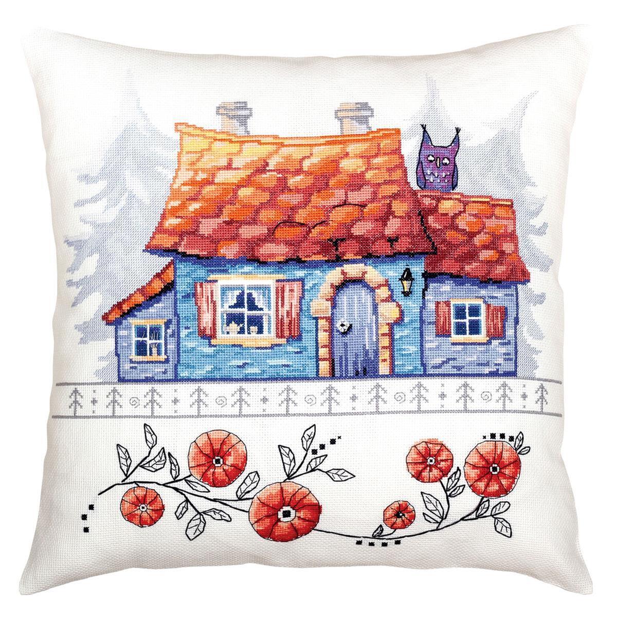 RTO counted Cross Stitch Kit cushion ""Lodge in the forest"" CU051, 40x40 cm, DIY