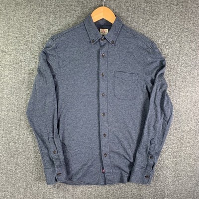 Faherty Coastline Knit Shirt Men Small Houndstooth Blue Movement Flannel Soft