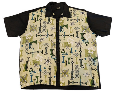 Steady Last Call Atomic Retro Tiki Barkcloth Shirt Men's 2X - Rockabilly Bowling