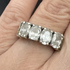 Vintage 925 Sterling Silver Clear CZ 4-Stone Row 7mmX4mm Marcasite Ring Size 6