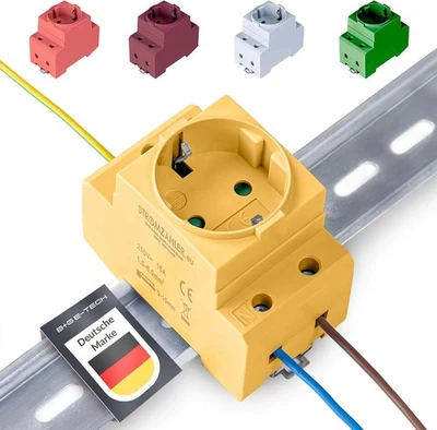 B+G E-TECH Schuko- Steckdose Verteiler für Schaltschrank Zählerschrank auf Hutschiene GELB