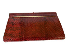 Vintage Genuine Python Snakeskin Clutch Bag Red Metallic Gold Bar - REPAIR AS-IS