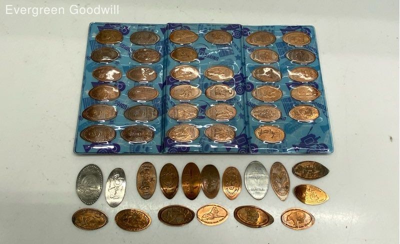 Partially Full Pressed Souvenir Coin Album with Loose Pressed Coins