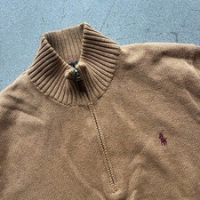Polo Ralph Lauren Mens L Brown Quarter Zip Knit Sweater Long Sleeve Pony Logo