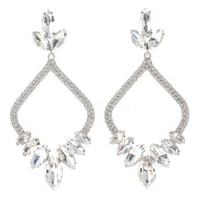 Silver Tone Alloy Metal Rhinestone Drop Post Earrings ESE8675-SCL
