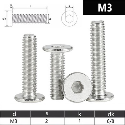 M3 Ultra Thin Wafer Flat Head Low profile Screws Bolt Allen Key Stainless Steel