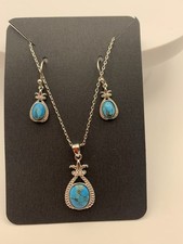 Silver And Turquoise Necklace/Earrings Set For Girls