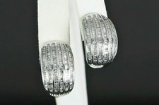 Real Moissanite 3.00Ct Baguette Cut Huggie Hoop Earring 14K White Gold Plated