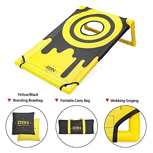 A11N SPORTS PORTABLE PVC FRAMED CORNHOLE GAME SET YELLOW & BLACK PATTERN