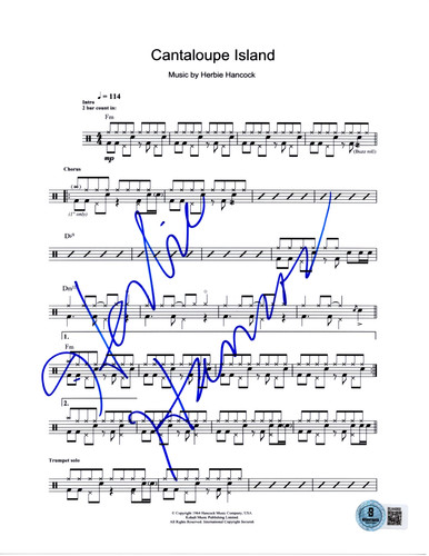 HERBIE HANCOCK SIGNED CANTALOUPE ISLAND JAZZ SHEET MUSIC PAGE BAS BECKETT COA