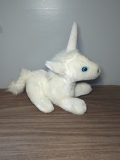 De Colección Circo Circo Unicornio Blanco Peluche Animal Ojos Azules Juguete de Recuerdo 10"