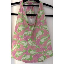 Lilly Pulitzer Womens Fish Print Swim Tankini Top Swim Shelf Bra Green Pink 10