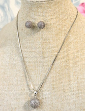 Parure Collier Puces B.O. Femme en Argent Massif Strass 925 Poinçonné Vintage