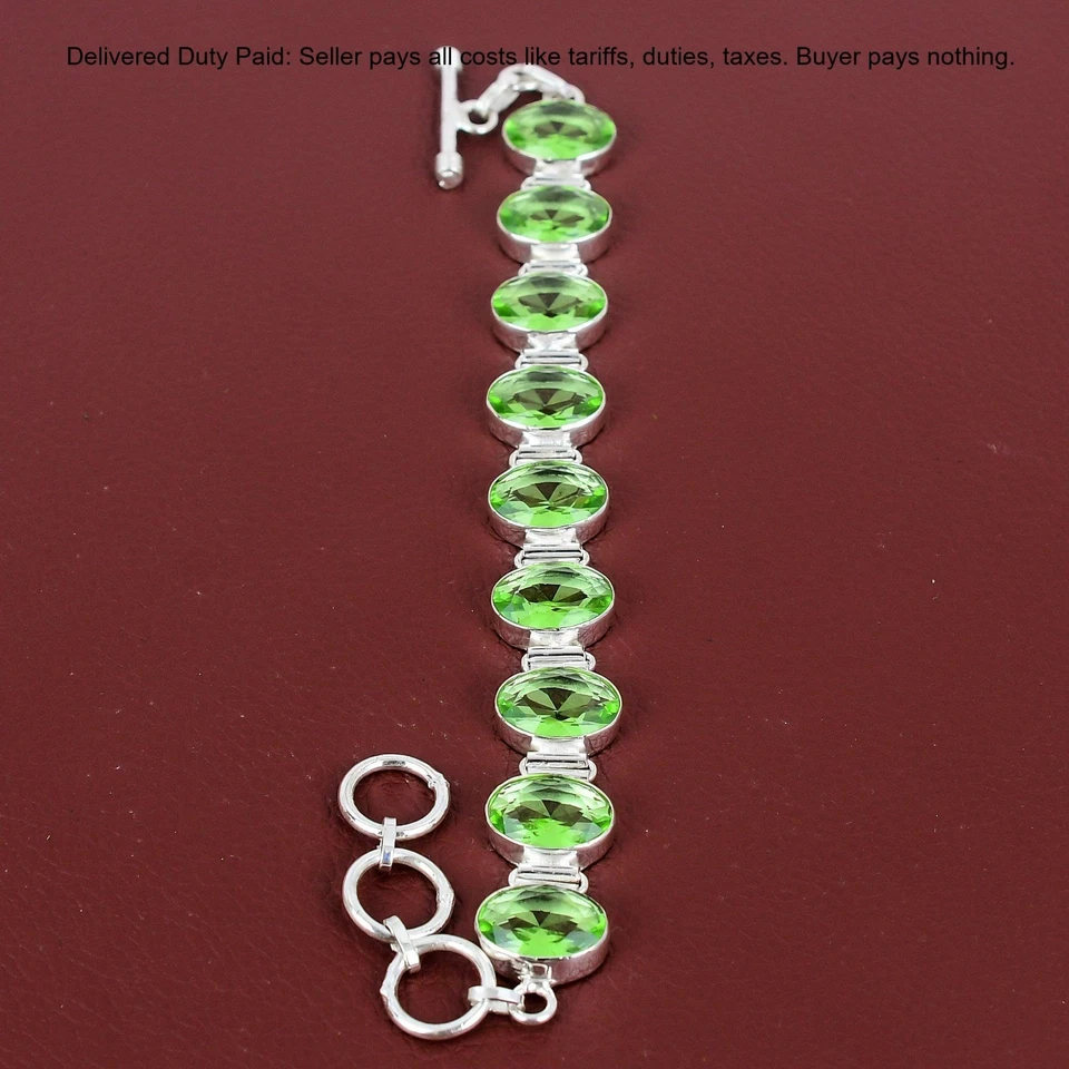 Elegante pulsera joyería cadena plata 925 piedra amatista verde oferta día de la madre Foto 2 de 4