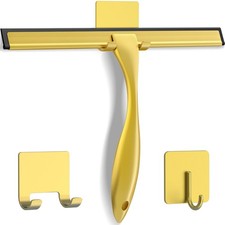 Stainless Steel Shower Squeegee with Hooks for Glass, Tile, and Bathroom